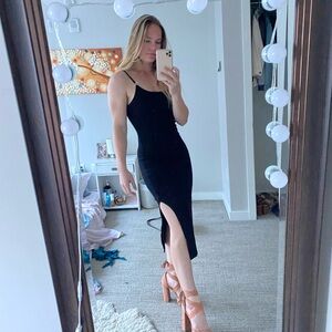 Topshop Black Midi Dress with Side Slit